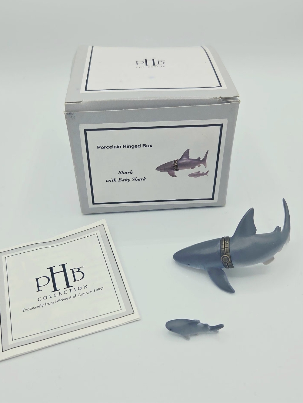 PHB Shark Porcelain Hinged Box w/Baby Shark Trinket Midwest *READ*